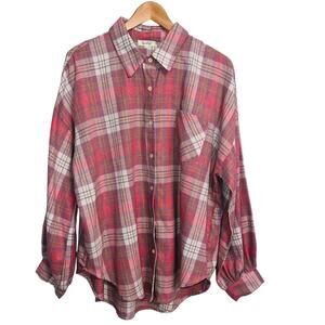 NWOT La Miel Light Pink Plaid Flannel Shirt Large Oversized